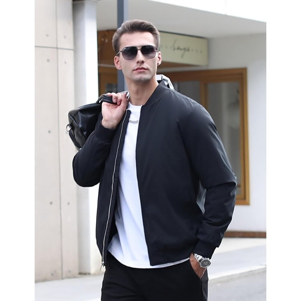 Men's Navy Zipper Spring Windproof Water Resistant Winter Warm Bomber Jacket - Picture 3 of 7